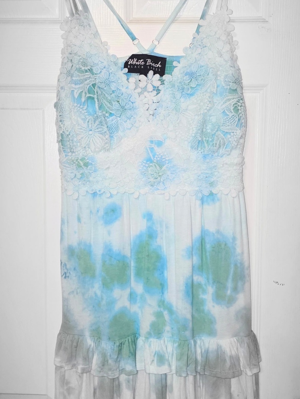 White Birch Blue Tie-Dye Lace Strap Romper
